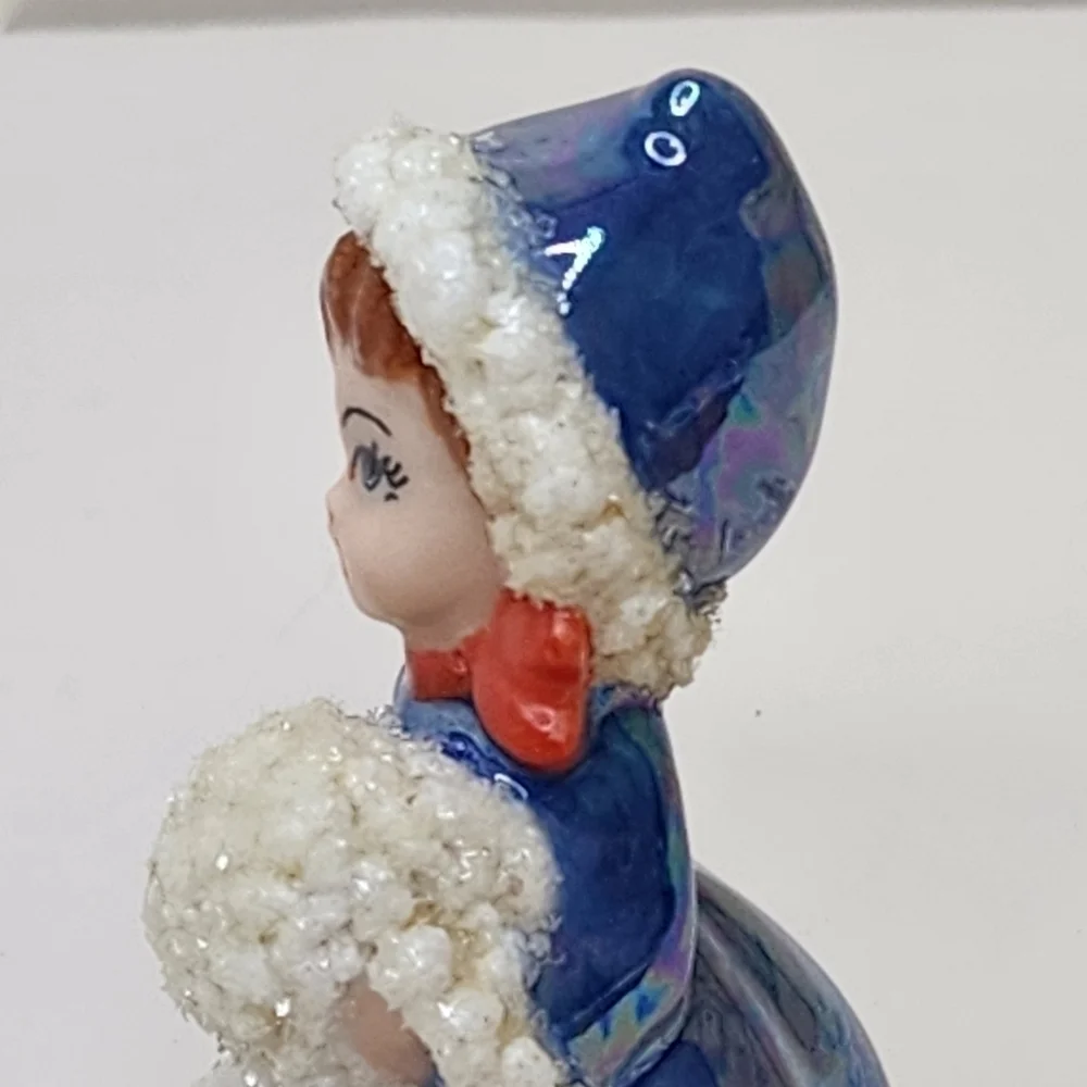 Vintage Christmas Decor Snow Girl Figurine Porcelain Glitter Iridescent - Picture 3 of 10